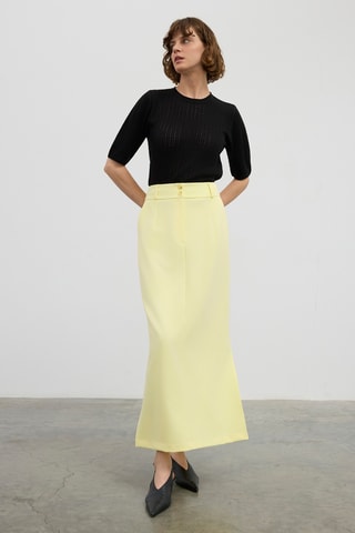 Saia midi cintura subida - Amarelo