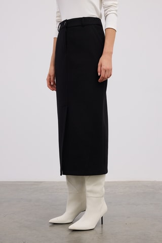Saia midi cintura subida - Preto