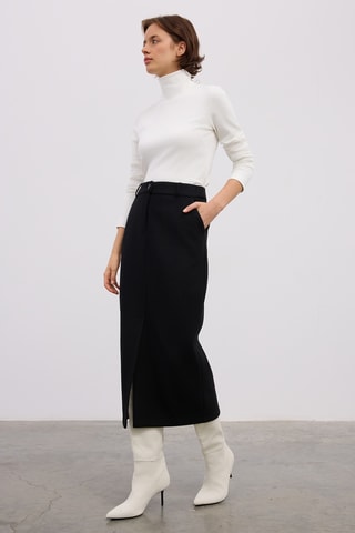 Saia midi cintura subida - Preto