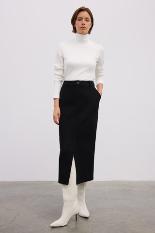 Saia midi cintura subida - Preto