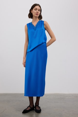 Saia midi cintura subida - Azul-eléctrico