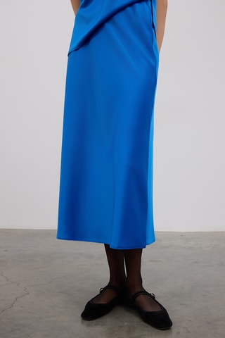 Saia midi cintura subida - Azul-eléctrico