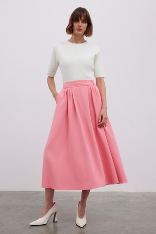 Saia midi cintura subida - Rosa