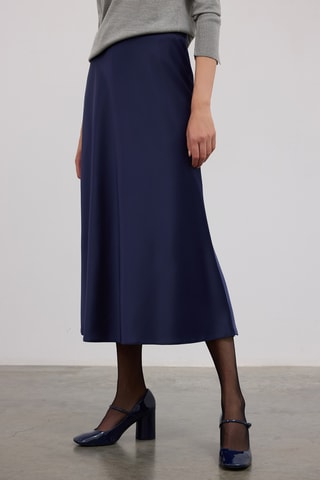 Saia midi cintura subida - Azul-marinho