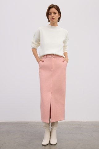 Saia midi cintura subida - Rosa