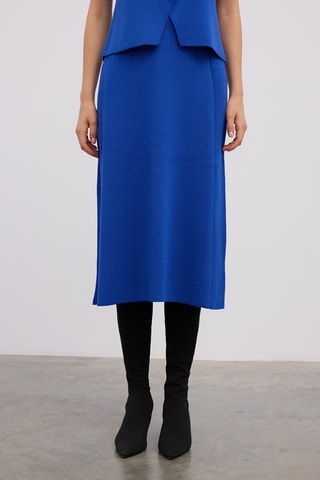 Saia midi cintura subida - Azul-eléctrico