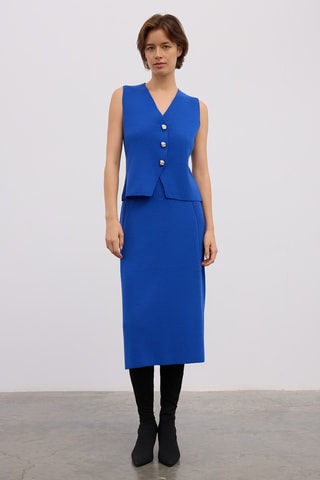 Saia midi cintura subida - Azul-eléctrico