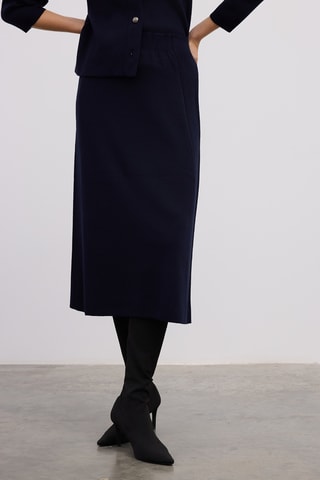 Saia midi cintura subida - Azul-marinho