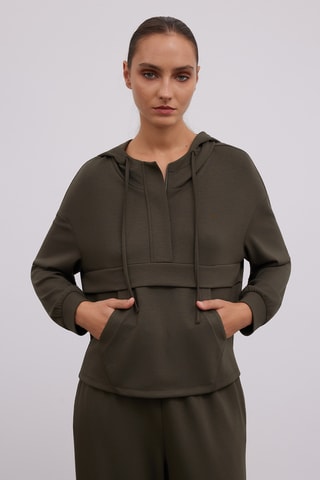 Sweat com capuz - Verde-azeitona escuro