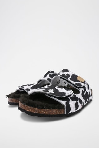 Mules Cru mesclado e preto