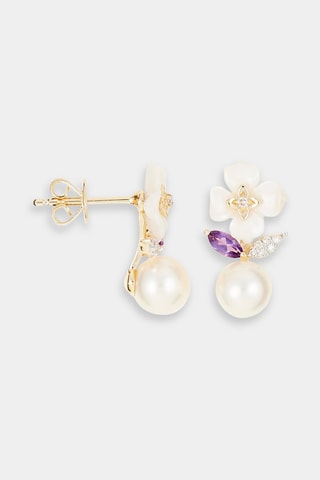 Boucles d'oreilles Livie - Or jaune, diamants, améthyste, nacre et perle fine