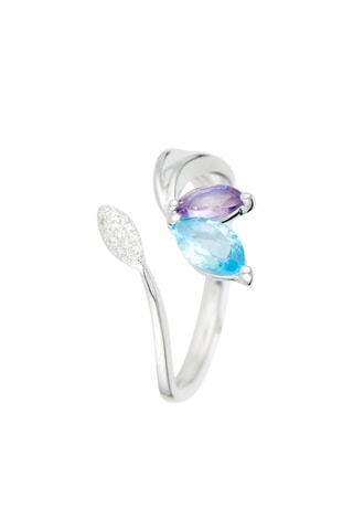 Bague Lys - Or blanc, diamants, améthyste et Topaze