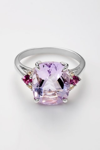 Bague Elif - Or blanc, améthyste, rhodonites et topazes