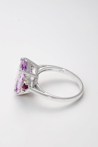 Bague Elif - Or blanc, améthyste, rhodonites et topazes