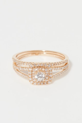 Alliance et solitaire Carré somptueux - Or jaune et diamants
