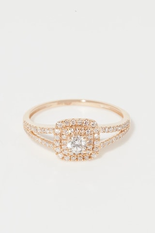Alliance et solitaire Carré somptueux - Or jaune et diamants