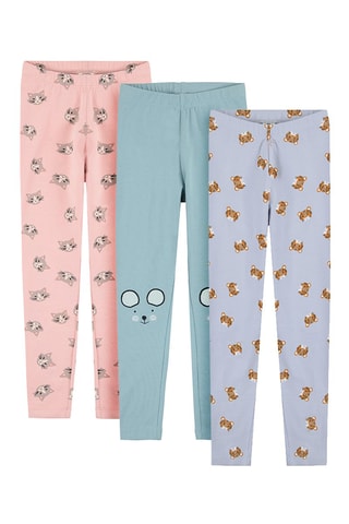 3 Leggings - Roze en Hemelsblauw