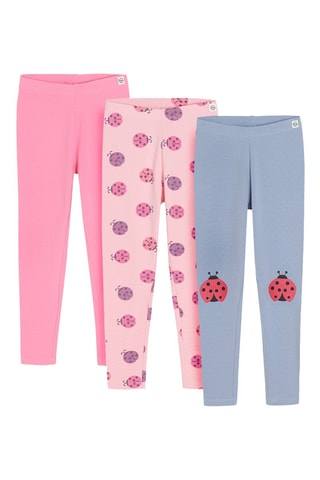 3 Leggings - Roze en Hemelsblauw
