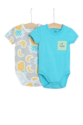 2 Rompertjes Grijs en Turquoise