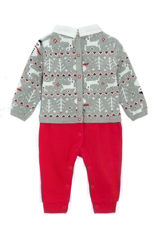 Jumpsuit Trompe-l’oeil - Gemêleerd Lichtgrijs en Rood