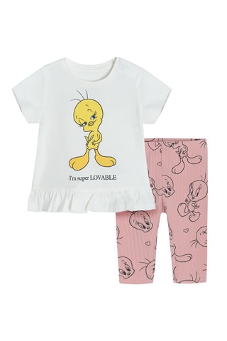 T-shirt en Legging Tweety en Sylvester Looney Tunes Wit en Roze