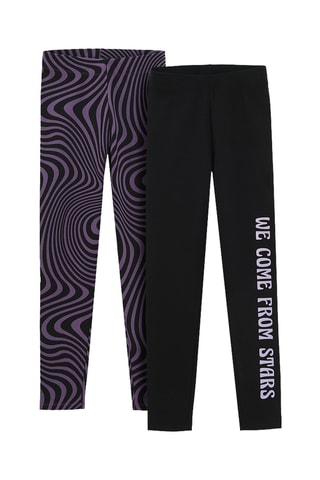 2 Leggings - Zwart en Paars