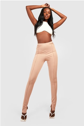 Calças skinny de cintura alta - Bege
