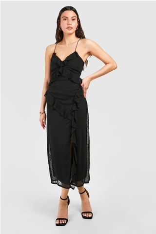 Vestido midi de plumetis - Preto