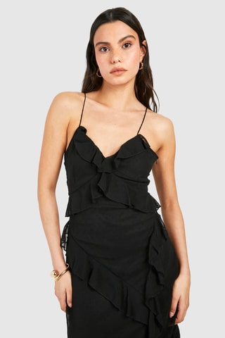Vestido midi de plumetis - Preto