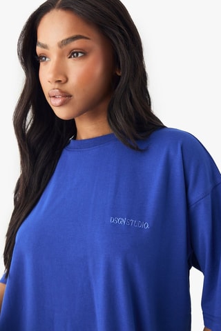 T-shirt oversize e calções ciclista - Azul-cobalto