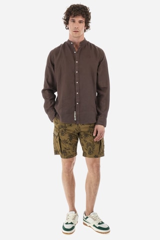 Camisa regular em linho - Castanho