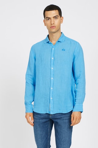 Camisa regular em linho - Azul-celeste