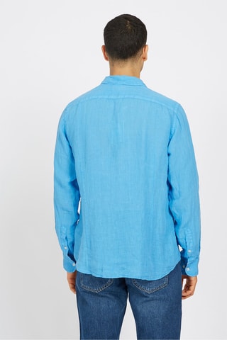 Camisa regular em linho - Azul-celeste