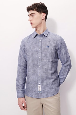 Camisa em linho 
Azul e branco