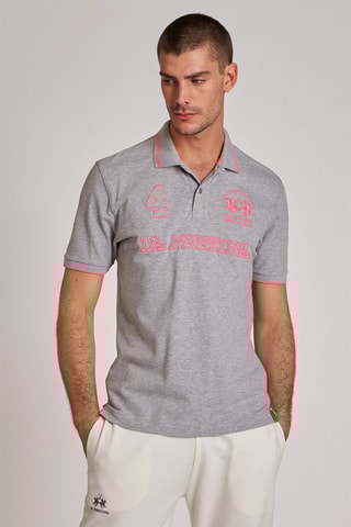 Polo Cinzento mesclado e rosa