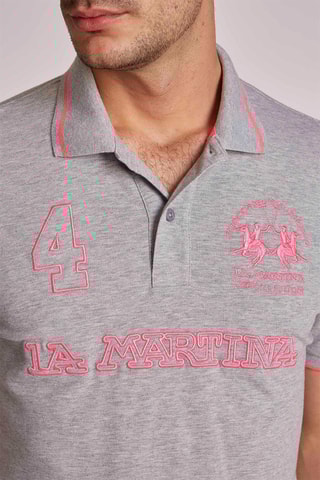 Polo Cinzento mesclado e rosa