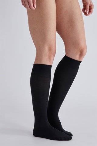2 Warme Kniekousen - 100 Denier - Zwart