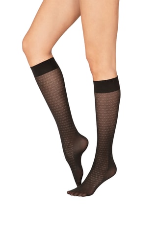 3 Paar Kanten Kniekousen - 40 Denier - Zwart