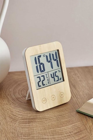 Bamboe Wekker met Weerstation - Bruin