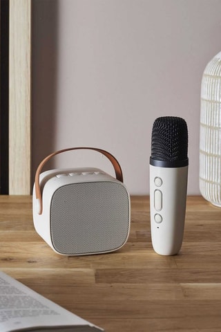 Draadloze Microfoon en Speaker voor Karaoke - Beige