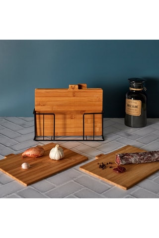 4 Bamboe Snijplanken en Voet - 29 x 8 x 24 cm