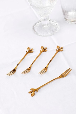 4 Dessertvorken Feuille Goudkleurig