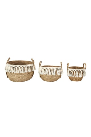 3 Gevlochten Manden 33 cm - Bruin en Beige