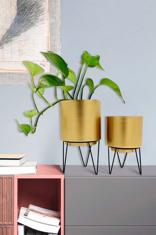 2 Bloempotten Goudkleurig - 12,9 x 12,9 x 22,3 cm