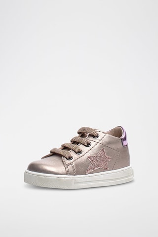 Sapatilhas subidas em couro Dourado-rosa