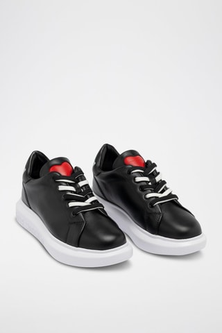 Sneakers com plataforma em couro - Preto