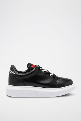 Sneakers com plataforma em couro - Preto