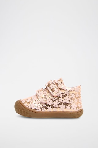 Sapatilhas em couro nappa - Rosa e dourado