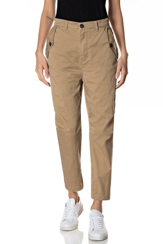Calças tapered de cintura subida - Bege