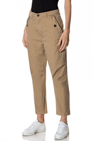 Calças tapered de cintura subida - Bege